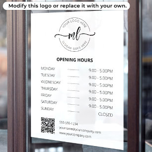 Business logo Professional Monogram Opening Hours Window Cling