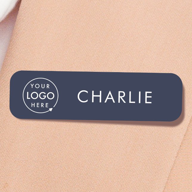 Business Logo | Professional Navy Employee Staff Name Tag (Custom name tags for your small business with pin or magnet fixings.)