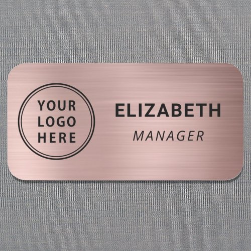 Business Logo Professional Rose Gold Name Tag
