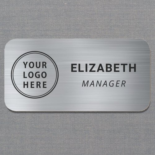 Business Logo Professional Silver Name Tag