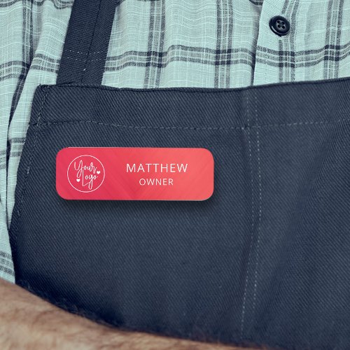 Business Logo Professional Staff Employee Red Name Tag