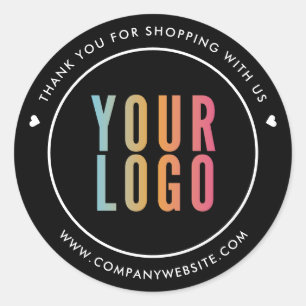 Business Logo Promotional Black Thank You Classic Round Sticker