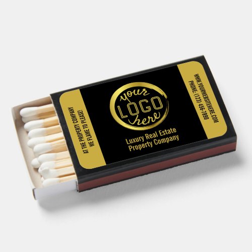 Business Logo Promotional Branding Black Gold Matchboxes