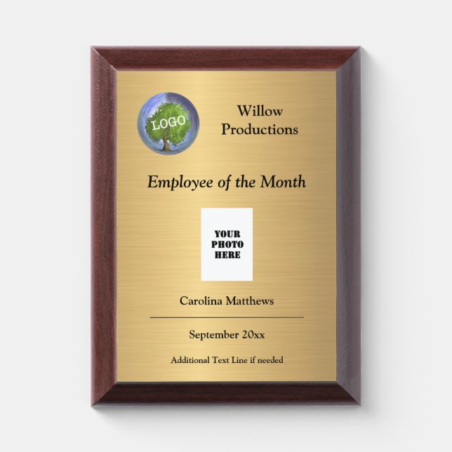 Business Logo Promotional Company Gold Award Plaque (Vertical)