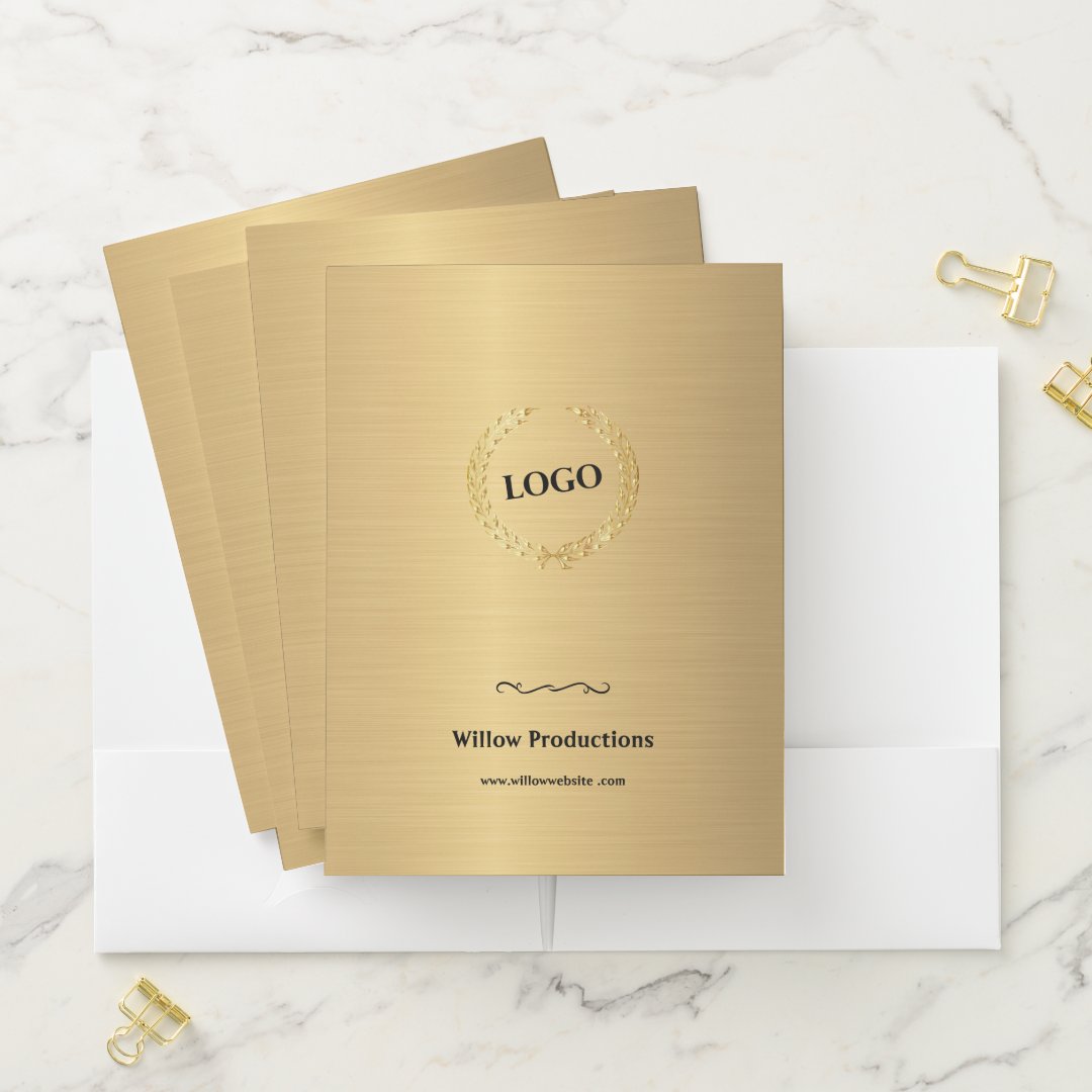 Business Logo Promotional Company Gold Pocket Folder | Zazzle