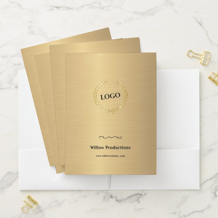 Business Logo Promotional Company Gold Pocket Folder 