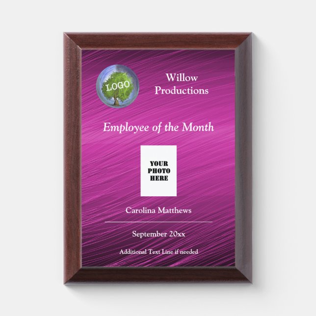Business Logo Promotional Company Magenta Award Plaque (Vertical)