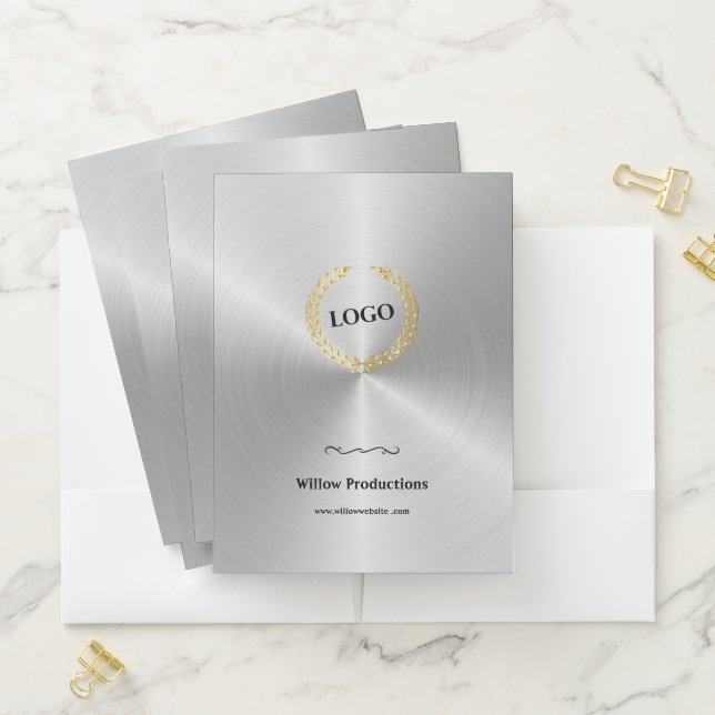 Business Logo Promotional Company Silver Pocket Folder (In Situ)