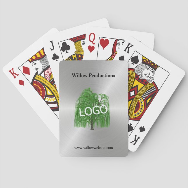 Business Logo Promotional Company Silver Poker Cards (Back)