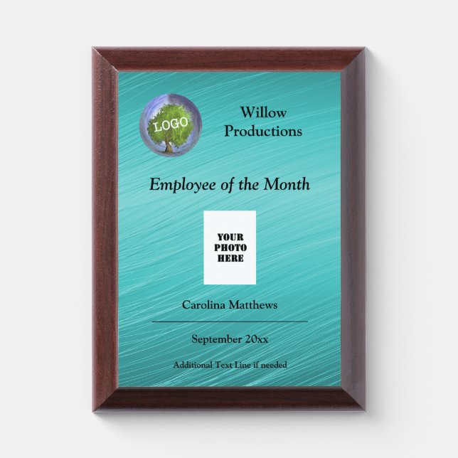 Business Logo Promotional Company Teal Award Plaque (Vertical)