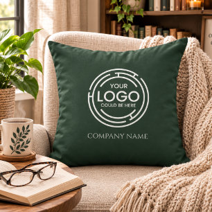 Business Logo promotional Marketing Forest Green Throw Pillow