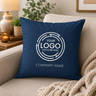 business Logo Promotional Marketing Navy Blue Throw Pillow