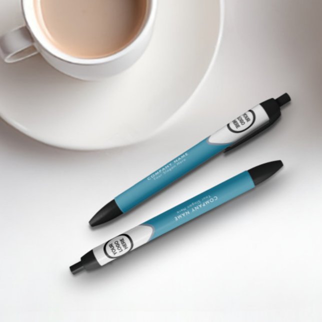 Business Logo Promotional Pen | Teal Blue Corp (Branded Company Logo Pens Embody Elegance in Simplicity.)