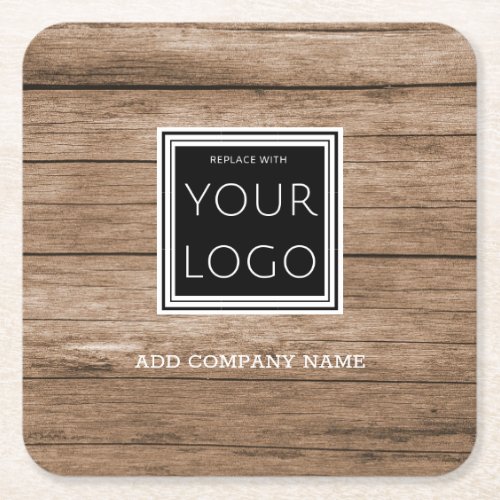 Business Logo Promotional Rustic Wood Square Paper Coaster