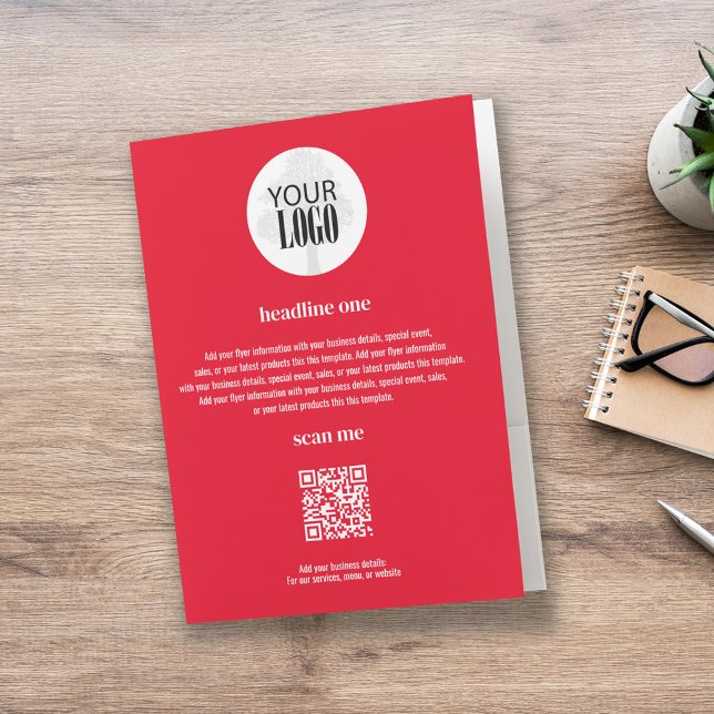 Business Logo Promotional Simple Red Pocket Folder (Add your logo promotion folder in red and white.)