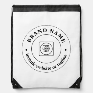 Business Logo Promotional Text Clean White  Drawstring Bag