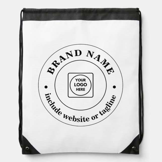 Business Logo Promotional Text Clean White  Drawstring Bag (Front)