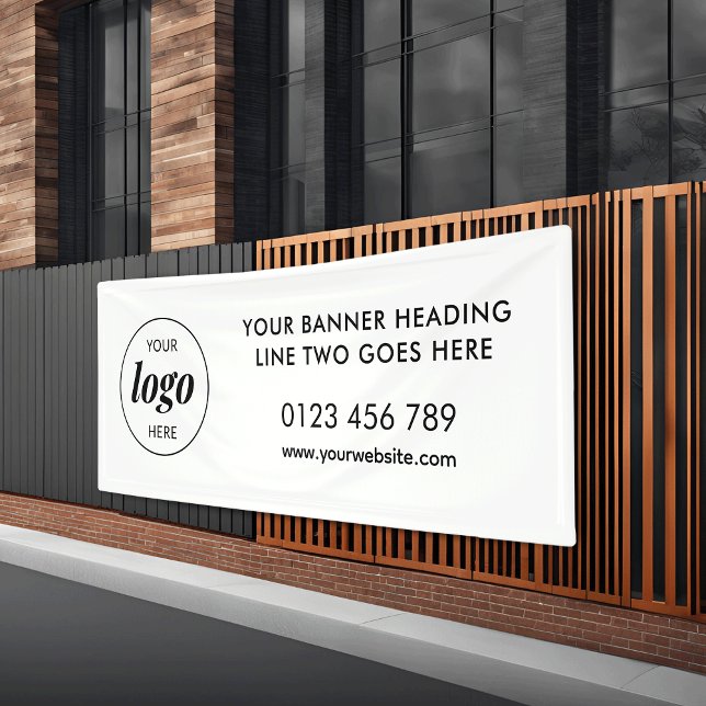 Business Logo Promotional Trade Show Shop Outdoor Banner (Corporate logo and custom text business marketing banner *mockup background image is Ai generated)