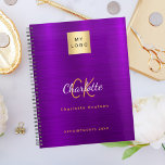 Business logo purple gold monogram glamorous 2024 planner<br><div class="desc">A purple faux metallic looking background. Personalize and add your business logo,  monogram initials,  name and a title.  Golden and white letters. Your company logo both on front and on the back.</div>