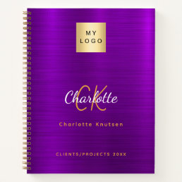 Business logo purple gold monogram glamorous notebook