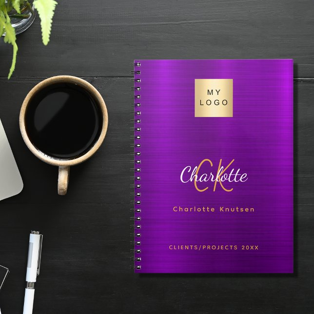 Business logo purple gold monogram glamorous notebook (Creator Uploaded)