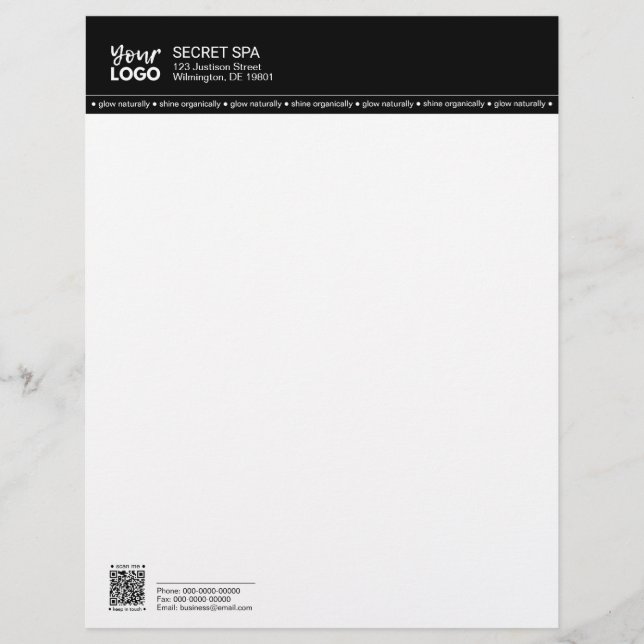 Business Logo QR Black Border Modern Professional Letterhead (Front)