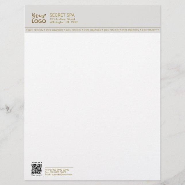 Business Logo QR Border Gold Modern Professional Letterhead (Front)