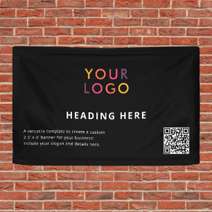 Business Logo QR Code  Advertising Black Banner