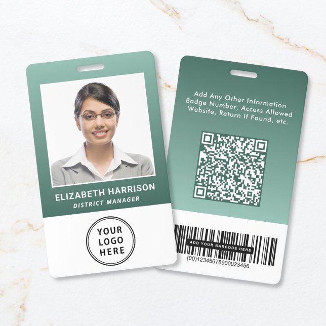Business Logo QR Code Barcode Green Photo ID Badge (Business Logo QR Code Barcode Green Photo ID Badge)