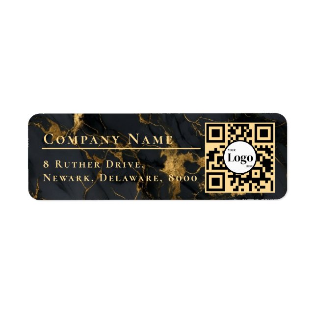 Business Logo Qr Code Black Agate Return Address Label (Front)