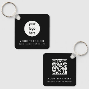 Business Logo QR Code Black Minimalist Business Keychain