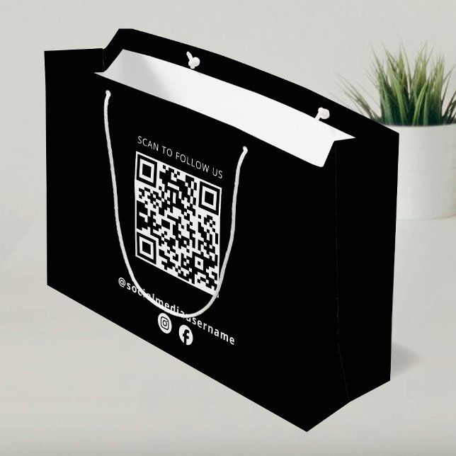 Business Logo QR Code Black Paper  Large Gift Bag (Creator Uploaded)