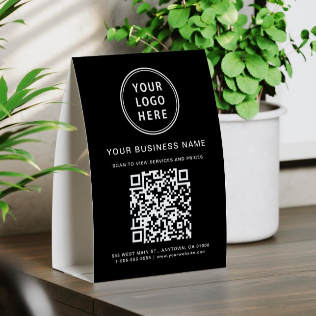 Business Logo QR Code Black Paper Table Tent (Creator Uploaded)