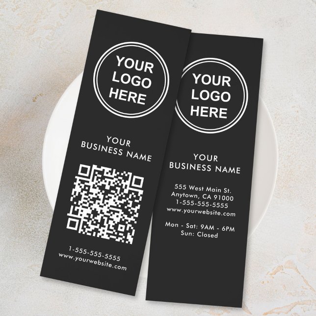 Business Logo QR Code Black Promotional Bookmarks (A promotional bookmark with a QR code to effortlessly connect customers to your online platforms)