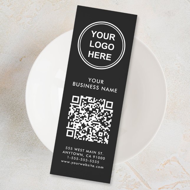 Business Logo QR Code Black Promotional Bookmarks (A promotional bookmark with a QR code to effortlessly connect customers to your online platforms)