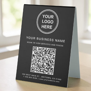 Business Logo QR Code Black Table Tent