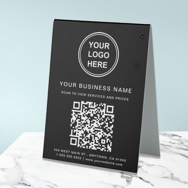 Business Logo QR Code Black Table Tent (Creator Uploaded)