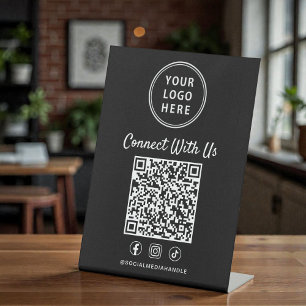 Business Logo QR Code Black Tabletop Pedestal Sign
