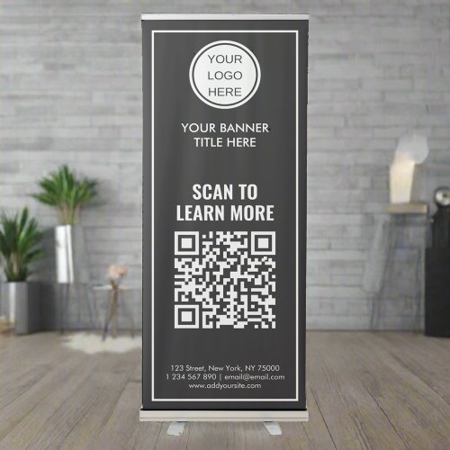 Business Logo QR Code Black  White Promotional Retractable Banner