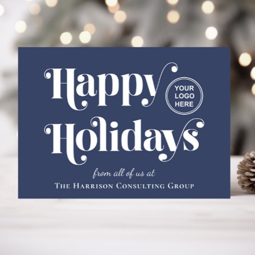 Business Logo QR Code Blue Christmas Corporate Holiday Card