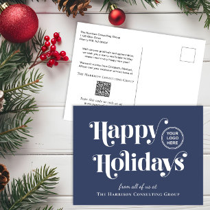 Business Logo QR Code Blue Christmas Holiday Postcard