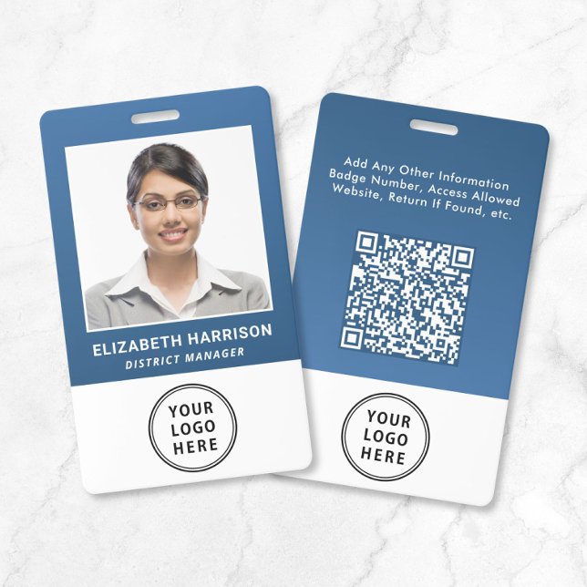 Business Logo QR Code Blue Employee Photo ID Badge (Business Logo QR Code Blue Employee Photo ID Badge)