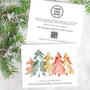 Business Logo QR Code Christmas Watercolor Holiday Card