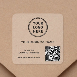 Business Logo QR Code Clear Square Sticker