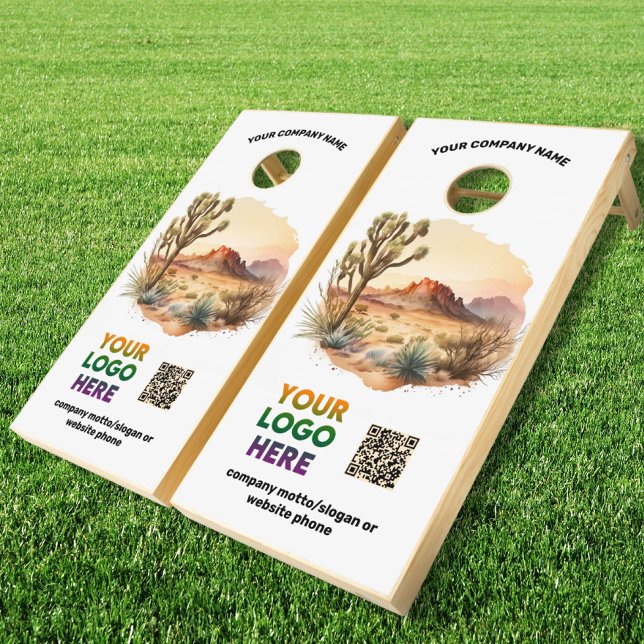Business Logo QR Code Company Rustic Western  Cornhole Set (Creator Uploaded)