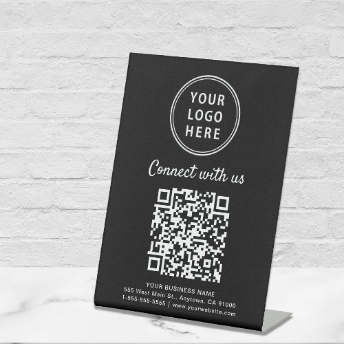 Business Logo QR Code Connect With Us Tabletop Pedestal Sign