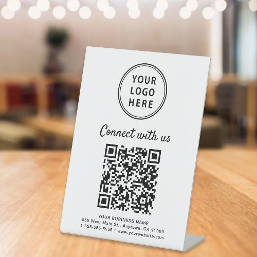 Business Logo QR Code Connect With Us Tabletop Pedestal Sign