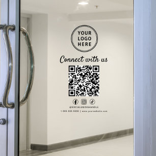 Business Logo QR Code Connect With Us Window Cling
