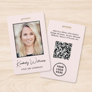 Business Logo QR Code Employee Pink Photo ID Badge