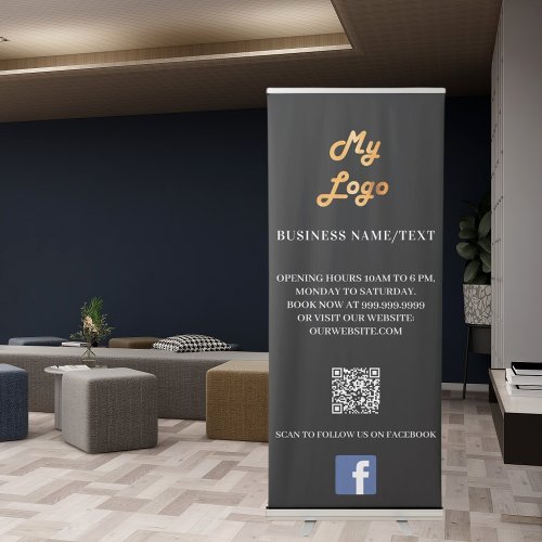 Business logo qr code facebook black retractable banner